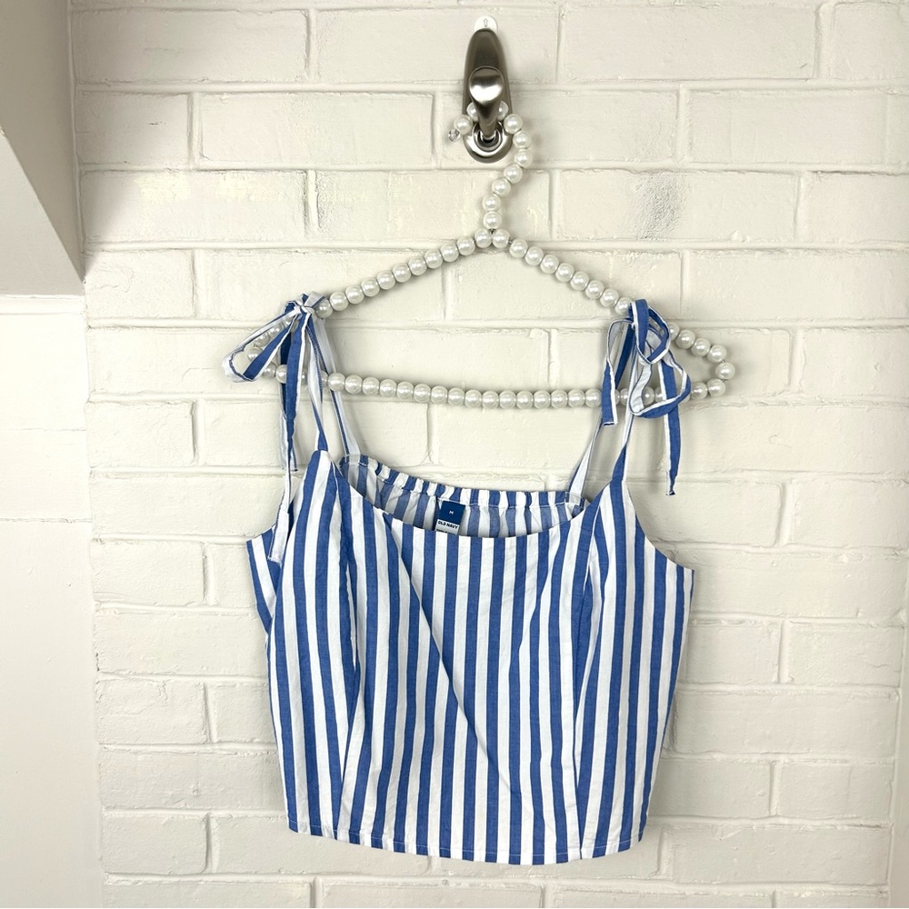 Old Navy Blue White Stripe Tie Strap Tank Top Size M